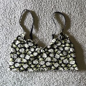 UO Out From Under Floral Lettuce Ruffled Trim Two Layer Unlined Bralette